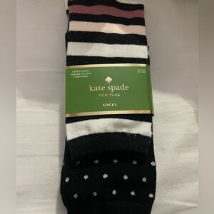 Kate Spade 2 pack crew socks.   One size. Black w white poka dots. Stripes